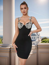 ADYCE Bejeweled Rose Embellished Spaghetti Strap Party Dress